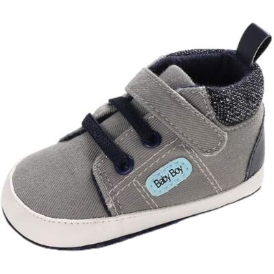 MASOCIO Babyschoenen voor jongens, eerste stappen, platte zool, antislip, Grijs 1 12-18 mois MASOCIO Babyschoenen voor jongens, eerste stappen, platte zool, antislip, Grijs 1 12-18 mois