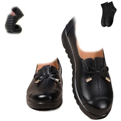 POIOZXD Comfortabele instappers voor dames, comfortabele instappers van leer met strik, lichte mocassins voor werk en autorijden, zwart, 42,5 EU breed 42.5 EU large POIOZXD Comfortabele instappers voor dames, comfortabele instappers van leer met strik, lichte mocassins voor werk en autorijden, zwart, 42,5 EU breed 42.5 EU large