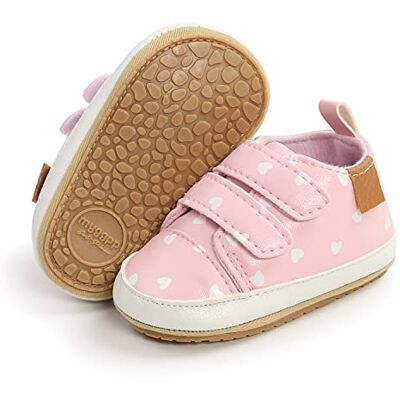 BABSMULY Kinderschoenen, antislip, PU, babyschoenen, babybedschoenen voor baby's, platte schoenen, roze hart, wit, 12-18 mesi 12-18 maanden BABSMULY Kinderschoenen, antislip, PU, babyschoenen, babybedschoenen voor baby's, platte schoenen, roze hart, wit, 12-18 mesi 12-18 maanden