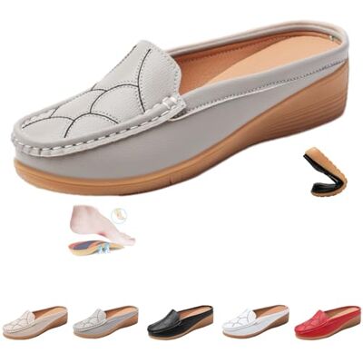 HESYSUAN Mules à enfiler pour femme, chaussures de marche dos nu, en cuir, coupe large, sandales de marche à bout fermé, chaussures de sport, mocassins dos nu, gris, 43 EU large 43 EU Large HESYSUAN Mules à enfiler pour femme, chaussures de marche dos nu, en cuir, coupe large, sandales de marche à bout fermé, chaussures de sport, mocassins dos nu, gris, 43 EU large 43 EU Large