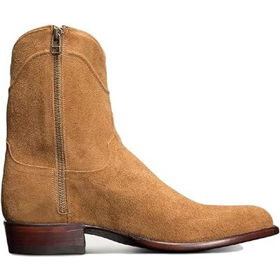 DJFOG Suède bikerlaarzen voor heren, ronde teen, vintage, western cowboystijl, ritssluiting aan de zijkant, kaki, 43 EU 43 EU DJFOG Suède bikerlaarzen voor heren, ronde teen, vintage, western cowboystijl, ritssluiting aan de zijkant, kaki, 43 EU 43 EU