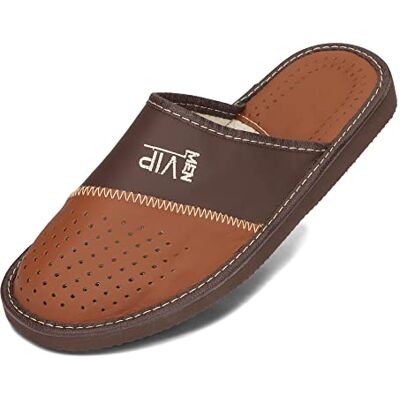 BeComfy Pantoffels voor heren, leren pantoffels, EVA-zool, pantoffels, zwart, bruin, grijs, 40-46 EU, vip bruin, 44 EU 44 EU BeComfy Pantoffels voor heren, leren pantoffels, EVA-zool, pantoffels, zwart, bruin, grijs, 40-46 EU, vip bruin, 44 EU 44 EU