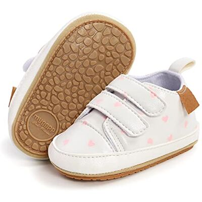 BABSMULY Babyschoenen voor jongens en meisjes met antislip rubberen zool van PU-leer, babyschoenen, platte schoenen voor pasgeborenen., Wit en roze hart 3-6 mois BABSMULY Babyschoenen voor jongens en meisjes met antislip rubberen zool van PU-leer, babyschoenen, platte schoenen voor pasgeborenen., Wit en roze hart 3-6 mois