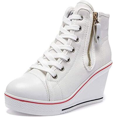 siphly Sneakers met hak, modieus, 35-43 EU, dames-sneakers met hak voor sport, wandelen, fitness, hak, 8 cm, 01 Wit 36 EU siphly Sneakers met hak, modieus, 35-43 EU, dames-sneakers met hak voor sport, wandelen, fitness, hak, 8 cm, 01 Wit 36 EU