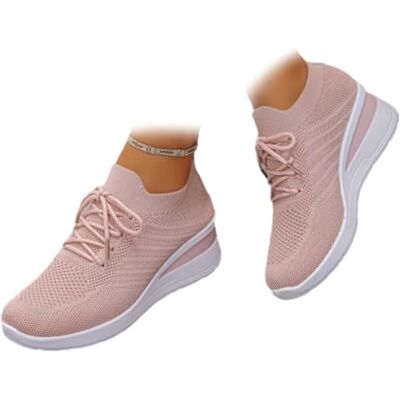 HESYSUAN Damessneakers met sleehak, ademende mesh, licht, zacht, instapschoenen, Roze, 44 EU Large 44 EU Large HESYSUAN Damessneakers met sleehak, ademende mesh, licht, zacht, instapschoenen, Roze, 44 EU Large 44 EU Large