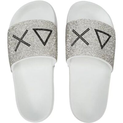 SUN68 Pantoffels met witte strass-steentjes voor dames, Wit. 41 EU SUN68 Pantoffels met witte strass-steentjes voor dames, Wit. 41 EU