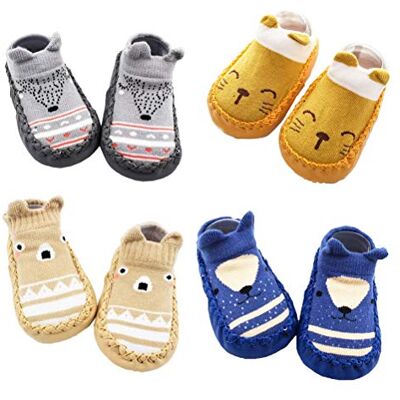 XM-Amigo 4 paar Baby Jongens Meisjes Binnen Pre-Walker Schoenen Slippers Anti-Slip Schoenen Sokken 12-18 maanden XM-Amigo 4 paar Baby Jongens Meisjes Binnen Pre-Walker Schoenen Slippers Anti-Slip Schoenen Sokken 12-18 maanden