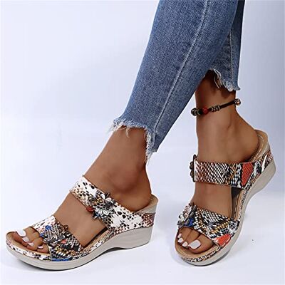 DOIX Damessandalen, pantoffels, bloemenslippers, sleehaksandalen, luipaardprint, platform, schoenen, strandwandelschoenen, comfortabele zomer, slangenprint, US9/EU40 DOIX Damessandalen, pantoffels, bloemenslippers, sleehaksandalen, luipaardprint, platform, schoenen, strandwandelschoenen, comfortabele zomer, slangenprint, US9/EU40