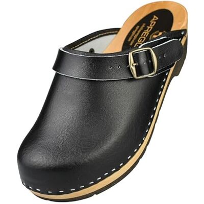 APREGGIO Houten klompen voor dames, praktische tuinklompen, ergonomische leren klompen voor dames, maat 36/41, zwart., 39 EU 39 EU APREGGIO Houten klompen voor dames, praktische tuinklompen, ergonomische leren klompen voor dames, maat 36/41, zwart., 39 EU 39 EU