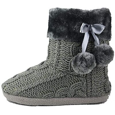 AIREE FAIREE Slippers Vrouwen/Dames Indoor Slipper Boots Inclusief Gebreide Bovenkant En Pom Poms Grey L (40-41) 40/41 EU AIREE FAIREE Slippers Vrouwen/Dames Indoor Slipper Boots Inclusief Gebreide Bovenkant En Pom Poms Grey L (40-41) 40/41 EU