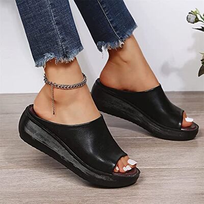 DOIX Dames Platformsandalen Zomer Open Teen Gesleehak Muilen Slippers Vismond Sandalen Strandschoenen Comfortabel en Casual Wandelen,Zwart, US8/EU39 DOIX Dames Platformsandalen Zomer Open Teen Gesleehak Muilen Slippers Vismond Sandalen Strandschoenen Comfortabel en Casual Wandelen,Zwart, US8/EU39