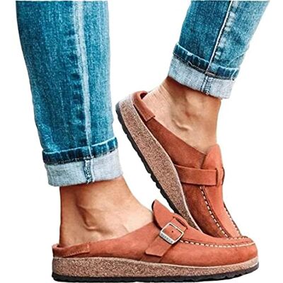 ZEDARO Platte zomersandalen voor dames, suède, ronde teen, open rug, comfortabele bootschoenen met gesloten teen ZEDARO Platte zomersandalen voor dames, suède, ronde teen, open rug, comfortabele bootschoenen met gesloten teen