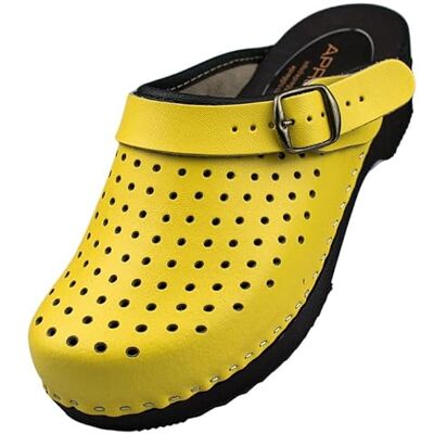 APREGGIO Houten klompen voor dames, comfortabele pantoffels, praktische tuinklompen, hoogwaardige schoenen van echt leer, Geel., 40 EU 40 EU APREGGIO Houten klompen voor dames, comfortabele pantoffels, praktische tuinklompen, hoogwaardige schoenen van echt leer, Geel., 40 EU 40 EU