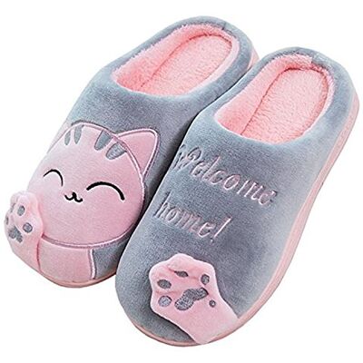 Cliont Leuke katten-pantoffels, slippers voor binnen, met antislip zool, kerstcadeau voor vrouwen en mannen, grijs. 35/36 EU Cliont Leuke katten-pantoffels, slippers voor binnen, met antislip zool, kerstcadeau voor vrouwen en mannen, grijs. 35/36 EU