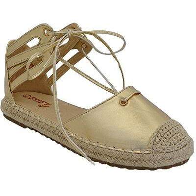 ESSEX GLAM Platte espadrilles met veters voor dames, enkelbandjes, casual schoenen, goud/metallic, 41 EU 41 EU ESSEX GLAM Platte espadrilles met veters voor dames, enkelbandjes, casual schoenen, goud/metallic, 41 EU 41 EU