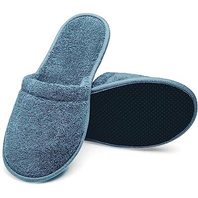 Arus Slippers, 2 paar ultralichte badslippers, badstof, 100% katoen, antislip, ademend, maat 38/42 of 43/46, uniseks, voor hotel, spa, zwembad, badkamer, Blauw Grijs 38/42 EU Arus Slippers, 2 paar ultralichte badslippers, badstof, 100% katoen, antislip, ademend, maat 38/42 of 43/46, uniseks, voor hotel, spa, zwembad, badkamer, Blauw Grijs 38/42 EU