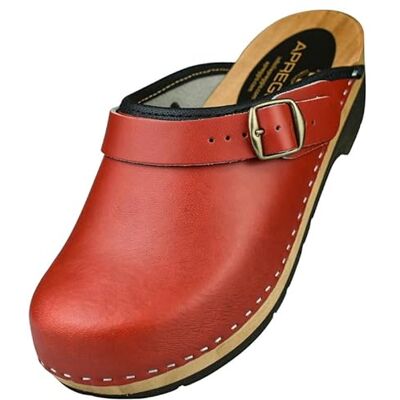 APREGGIO Houten klompen voor dames, praktische tuinklompen, ergonomische leren klompen voor dames, maat 36/41, Rood, 36 EU 36 EU APREGGIO Houten klompen voor dames, praktische tuinklompen, ergonomische leren klompen voor dames, maat 36/41, Rood, 36 EU 36 EU