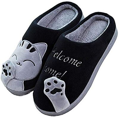 Cliont Leuke kattenpantoffels, slippers voor binnen, met antislip zool, kerstcadeau voor vrouwen en mannen, zwart. 37/38 EU Cliont Leuke kattenpantoffels, slippers voor binnen, met antislip zool, kerstcadeau voor vrouwen en mannen, zwart. 37/38 EU