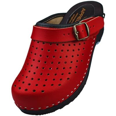 APREGGIO Houten klompen voor dames, comfortabele pantoffels, praktische tuinklompen, hoogwaardige schoenen van echt leer, Rood, 39 EU 39 EU APREGGIO Houten klompen voor dames, comfortabele pantoffels, praktische tuinklompen, hoogwaardige schoenen van echt leer, Rood, 39 EU 39 EU