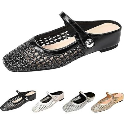 GHTRHSB Mary Jane Mules plates tissées à bout carré pour femme en maille creuse décontractées mocassins dos nu à bout fermé doux à enfiler, Noir , 36 EU 36 EU GHTRHSB Mary Jane Mules plates tissées à bout carré pour femme en maille creuse décontractées mocassins dos nu à bout fermé doux à enfiler, Noir , 36 EU 36 EU