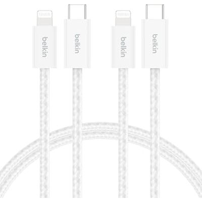 Belkin 2 stuks USB-C kabel met gevlochten ommanteling met Lightning-aansluiting, 1,5 m, zacht, snel opladen, voor iPhone 14 en eerder, iPad 9e generatie, AirPods, wit Belkin 2 stuks USB-C kabel met gevlochten ommanteling met Lightning-aansluiting, 1,5 m, zacht, snel opladen, voor iPhone 14 en eerder, iPad 9e generatie, AirPods, wit