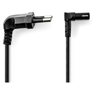 NEDIS Stroomkabel Euro stekker IEC-320-C1 90° hoek vernikkeld 2 m plat pvc zwart label NEDIS Stroomkabel Euro stekker IEC-320-C1 90° hoek vernikkeld 2 m plat pvc zwart label