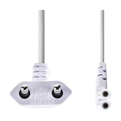 NEDIS Stroomkabel Euro stekker IEC-320-C7 gebogen linkerhoek vernikkeld 2 m plat pvc wit label NEDIS Stroomkabel Euro stekker IEC-320-C7 gebogen linkerhoek vernikkeld 2 m plat pvc wit label