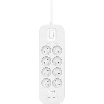Belkin Overspanningsbeveiliging met 8 stopcontacten met 2 USB-C, 2 m kabel Verlengkabel met USB-poorten – 2 x USB-C (snel opladen), wandbevestiging, 8 stopcontacten, kabel 2 m, 900 J Belkin Overspanningsbeveiliging met 8 stopcontacten met 2 USB-C, 2 m kabel Verlengkabel met USB-poorten – 2 x USB-C (snel opladen), wandbevestiging, 8 stopcontacten, kabel 2 m, 900 J