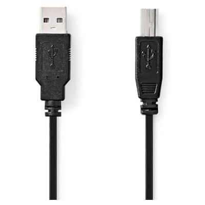 NEDIS USB kabel USB 2.0 USB-A stekker USB-B stekker 10W 480Mbps vernikkeld 1m rond PVC zwart label NEDIS USB kabel USB 2.0 USB-A stekker USB-B stekker 10W 480Mbps vernikkeld 1m rond PVC zwart label