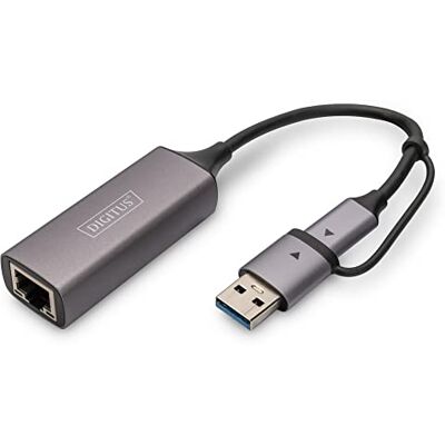 Digitus USB netwerkadapter 2,5 Gbps RJ45 naar USB-C 3.1 type A adapter inbegrepen Full Duplex Auto MDI-X grijs Digitus USB netwerkadapter 2,5 Gbps RJ45 naar USB-C 3.1 type A adapter inbegrepen Full Duplex Auto MDI-X grijs