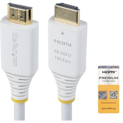StarTech .com Premium gecertificeerde high-speed HDMI-kabel, 1,8 m, 4K 60Hz/1440p 144Hz, 18Gbit/s, HDMI 2.0 UHD, TPE-ommanteling, wit StarTech .com Premium gecertificeerde high-speed HDMI-kabel, 1,8 m, 4K 60Hz/1440p 144Hz, 18Gbit/s, HDMI 2.0 UHD, TPE-ommanteling, wit