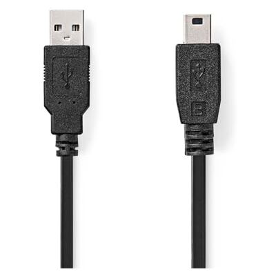 NEDIS USB-kabel USB 2.0 USB-A stekker USB Mini-B 5-pins stekker 480 Mbps vernikkeld 1 m rond PVC zwart doos NEDIS USB-kabel USB 2.0 USB-A stekker USB Mini-B 5-pins stekker 480 Mbps vernikkeld 1 m rond PVC zwart doos