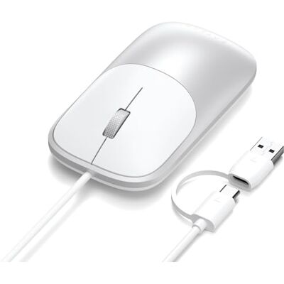 SATECHI Slim LX bekabelde muis, zilver 2-in-1 USB-C en USB-A-kabel, stille klikken, mat aluminium, metalen wiel, voor MacBook, Windows en meer SATECHI Slim LX bekabelde muis, zilver 2-in-1 USB-C en USB-A-kabel, stille klikken, mat aluminium, metalen wiel, voor MacBook, Windows en meer