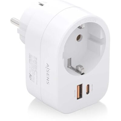 AISENS ASPS-1A1C06-W Multifunctionele stekkerdoos met 1x stopcontact + 1x USB-C 20W PD3.0, 1x USB-A 20W QC3.0, wit AISENS ASPS-1A1C06-W Multifunctionele stekkerdoos met 1x stopcontact + 1x USB-C 20W PD3.0, 1x USB-A 20W QC3.0, wit
