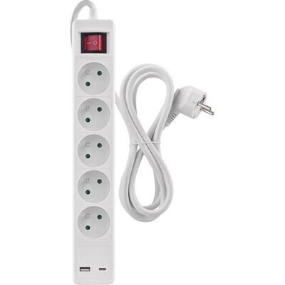 EMOS 5-voudige stekkerdoos met USB-oplader en 3 m kabel, Franse standaard EMOS 5-voudige stekkerdoos met USB-oplader en 3 m kabel, Franse standaard