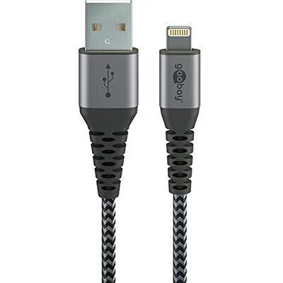 goobay 49267 Lightning kabel Apple / MFi-gecertificeerd / extra sterke premium textielkabel met metalen connectoren/iPhone, iPad, iPad / 0,5 m / space grey goobay 49267 Lightning kabel Apple / MFi-gecertificeerd / extra sterke premium textielkabel met metalen connectoren/iPhone, iPad, iPad / 0,5 m / space grey