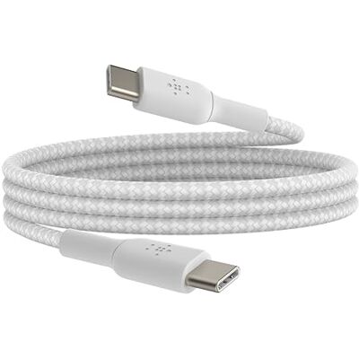 Belkin Gevlochten Boost Charge USB-C/USB-C kabel (USB-C snellaadkabel voor Pixel, iPad Pro en andere apparaten, zoals Samsung: 1 m, wit Belkin Gevlochten Boost Charge USB-C/USB-C kabel (USB-C snellaadkabel voor Pixel, iPad Pro en andere apparaten, zoals Samsung: 1 m, wit