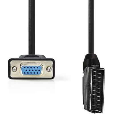 NEDIS Scart-kabel Scart-stekker VGA vrouwelijk vernikkeld 480p 2m rond pvc zwart label NEDIS Scart-kabel Scart-stekker VGA vrouwelijk vernikkeld 480p 2m rond pvc zwart label