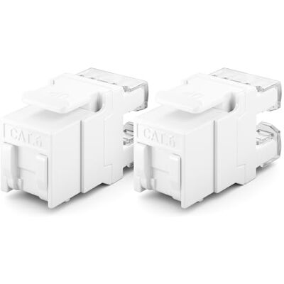 deleyCON Keystone Jack RJ45 CAT6 module (2 stuks) voor LAN-kabel, 1 Gbit/s, T568A/T568B, AWG 23-26 UTP, kunststof, voor patchpaneel, netwerkstekker, wit deleyCON Keystone Jack RJ45 CAT6 module (2 stuks) voor LAN-kabel, 1 Gbit/s, T568A/T568B, AWG 23-26 UTP, kunststof, voor patchpaneel, netwerkstekker, wit