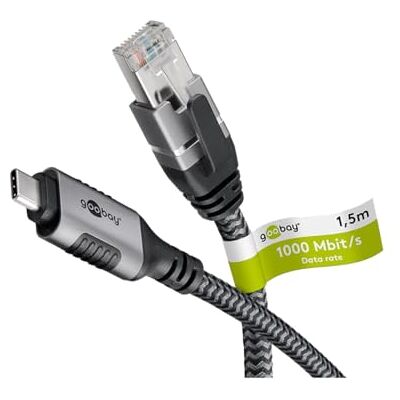 goobay 70754 USB-C naar RJ45 Ethernet CAT 6 kabel voor een stabiele bekabelde internetverbinding met router/modem/netwerkschakelaar/vervangt USB naar RJ45 adapter / 1 Gbit/s / 10 m goobay 70754 USB-C naar RJ45 Ethernet CAT 6 kabel voor een stabiele bekabelde internetverbinding met router/modem/netwerkschakelaar/vervangt USB naar RJ45 adapter / 1 Gbit/s / 10 m