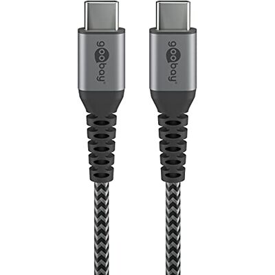 goobay 49302 USB C naar USB C-kabel, 1 m, textielkabel met metalen connectoren, 60 W snellaadkabel voor MacBook, iPhone 15, iPad, Samsung, datakabel, ruimtegrijs goobay 49302 USB C naar USB C-kabel, 1 m, textielkabel met metalen connectoren, 60 W snellaadkabel voor MacBook, iPhone 15, iPad, Samsung, datakabel, ruimtegrijs