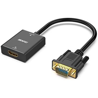 BENFEI HDMI naar VGA-adapter, vrouwelijke HDMI-ingang naar mannelijke VGA-uitgangsadapter met 3,5 mm audio-aansluiting compatibel voor tv-stick, computer, laptop, monitor, projector, Raspberry Pi, Roku, Xbox en meer Zwart BENFEI HDMI naar VGA-adapter, vrouwelijke HDMI-ingang naar mannelijke VGA-uitgangsadapter met 3,5 mm audio-aansluiting compatibel voor tv-stick, computer, laptop, monitor, projector, Raspberry Pi, Roku, Xbox en meer Zwart