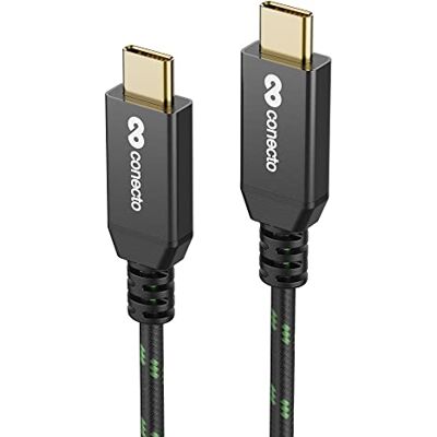 conecto , USB-C naar USB-C oplaadkabel, USB 2.0, snellaadfunctie, vergulde stekker, E-marker, 480 MB/s, 5 A/100 W, aluminium behuizing, nylon ommanteling, zwart/groen, 0,30 m conecto , USB-C naar USB-C oplaadkabel, USB 2.0, snellaadfunctie, vergulde stekker, E-marker, 480 MB/s, 5 A/100 W, aluminium behuizing, nylon ommanteling, zwart/groen, 0,30 m