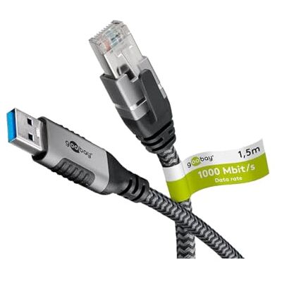 goobay 70498 USB-A naar RJ45 Ethernet CAT 6 kabel voor een stabiele bekabelde internetverbinding met router/modem/netwerkschakelaar/vervangt de USB naar RJ45 adapter / 1 Gbit/s / 2 m goobay 70498 USB-A naar RJ45 Ethernet CAT 6 kabel voor een stabiele bekabelde internetverbinding met router/modem/netwerkschakelaar/vervangt de USB naar RJ45 adapter / 1 Gbit/s / 2 m