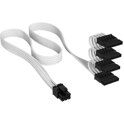 Corsair Elite Premium SATA-stroomkabel met enkele ommanteling type 4 (4 connectoren) 750 mm, kabelkammen met laag profiel, drielaags paracord-design, wit Corsair Elite Premium SATA-stroomkabel met enkele ommanteling type 4 (4 connectoren) 750 mm, kabelkammen met laag profiel, drielaags paracord-design, wit