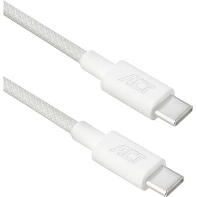ACT Câble de charge USB C vers USB C 60 W PD, 2 m, blanc, câble de charge rapide Câble de données USB 2.0 en nylon tressé (3 A) pour iPad/Samsung/Android AC3081 ACT Câble de charge USB C vers USB C 60 W PD, 2 m, blanc, câble de charge rapide Câble de données USB 2.0 en nylon tressé (3 A) pour iPad/Samsung/Android AC3081