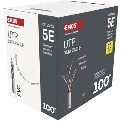 EMOS UTP CAT 5e netwerkkabel 100m PVC CAT5e UTP patchkabel Gigabit LAN kabel niet-afgeschermde ethernetkabel Voor gebruik binnenshuis EMOS UTP CAT 5e netwerkkabel 100m PVC CAT5e UTP patchkabel Gigabit LAN kabel niet-afgeschermde ethernetkabel Voor gebruik binnenshuis