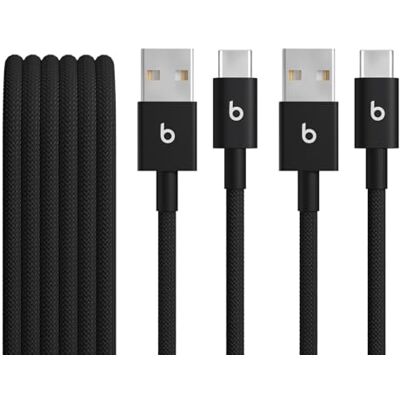 Beats USB-A naar USB-C Geweven kabels, set van 2, snel opladen, duurzaam/knoopvrij, oplader compatibel met Apple- en Android-apparaten (1,5 m) intens zwart Beats USB-A naar USB-C Geweven kabels, set van 2, snel opladen, duurzaam/knoopvrij, oplader compatibel met Apple- en Android-apparaten (1,5 m) intens zwart