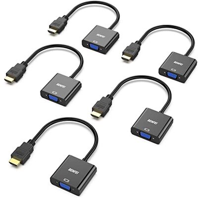 BENFEI HDMI naar VGA, 5 Pack, Vergulde HDMI naar VGA Adapter (Male naar Vrouwen) voor computer, Desktop, Laptop, PC, Monitor, Projector, HDTV, Chromebook, Raspberry Pi, Roku, Xbox en More Black BENFEI HDMI naar VGA, 5 Pack, Vergulde HDMI naar VGA Adapter (Male naar Vrouwen) voor computer, Desktop, Laptop, PC, Monitor, Projector, HDTV, Chromebook, Raspberry Pi, Roku, Xbox en More Black