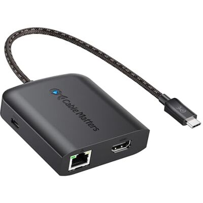 Cable Matters 8K USB C HDMI hub (USB C HDMI 2.1 dockingstation 4K @ 120Hz) met 2 USB 3.0, Gigabit Ethernet, 100 W laadvermogen in zwart Cable Matters 8K USB C HDMI hub (USB C HDMI 2.1 dockingstation 4K @ 120Hz) met 2 USB 3.0, Gigabit Ethernet, 100 W laadvermogen in zwart